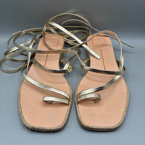 Dolce Vita Pauly Lace Up Sandals Women’s 7 Gold Metallic Ankle Wrap - Picture 3 of 9